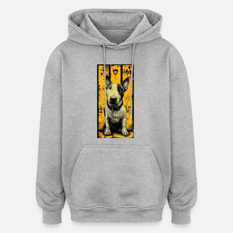 Bull Terrier Skull Grunge - Sweat à capuche oversize unisexe - gris chiné