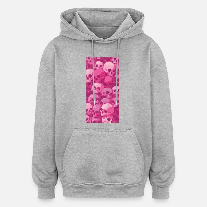 Pink Skull Pattern - Oversized Unisex Hoodie - heather grey