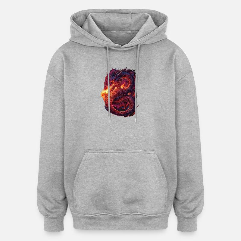 Tempête de Dragon de Feu - Sweat à capuche oversize unisexe - gris chiné