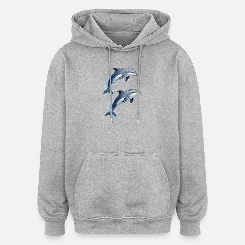 Illustration de deux dauphins sauteurs - Sweat à capuche oversize unisexe - gris chiné