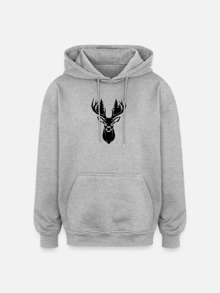 Hirschkopf Bäume Wald Silhouette - Oversized Unisex Hoodie - Grau meliert