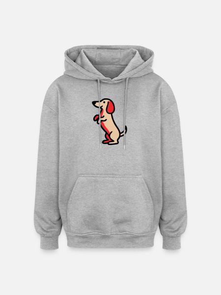 Petit teckel Mec Comic - Sweat à capuche oversize unisexe - gris chiné