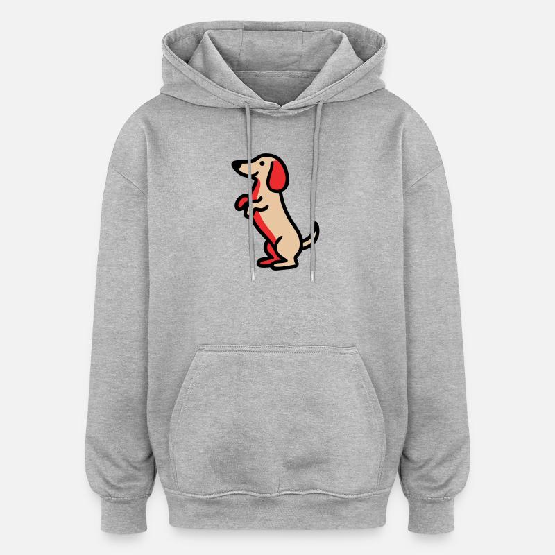 Süßer Dackel Hund Männchen Comic - Oversized Unisex Hoodie - Grau meliert