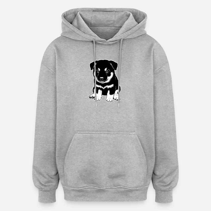 Eurasier | Chiot noir | Chiot - Sweat à capuche oversize unisexe - gris chiné