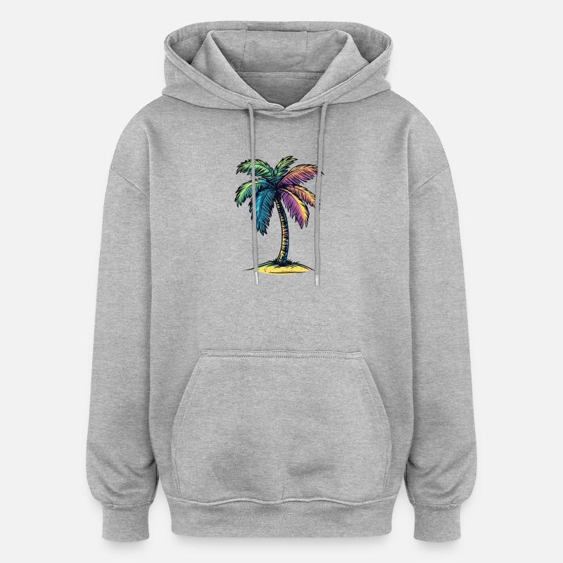 Symbole coloré de l’île Palm Tree - Sweat à capuche oversize unisexe - gris chiné