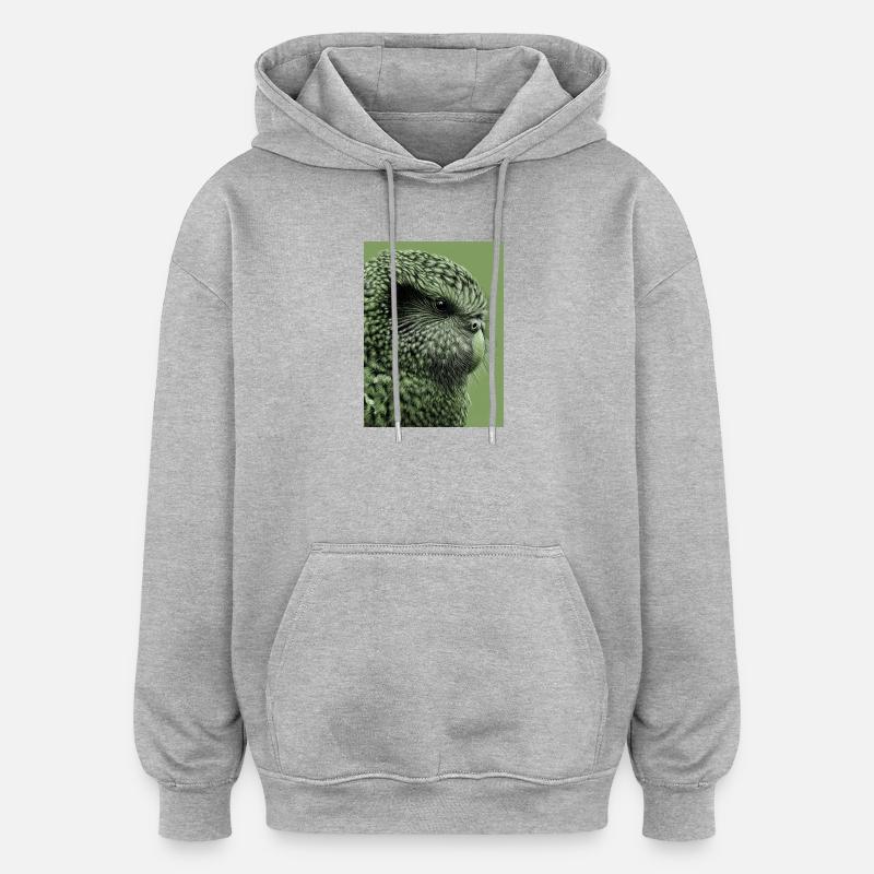 Illustration Kakapo en vert - Sweat à capuche oversize unisexe - gris chiné
