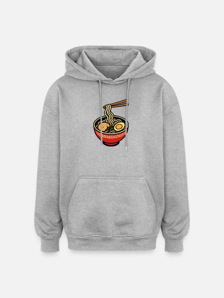 Ramen-Schüssel mit Essstäbchen - Oversized Unisex Hoodie - Grau meliert