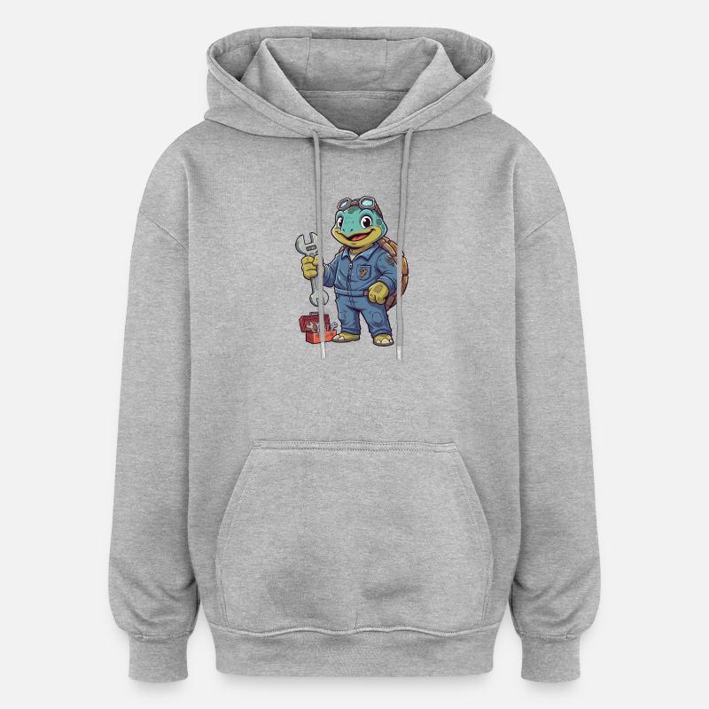 Héros mécanicien Tortue - Sweat à capuche oversize unisexe - gris chiné