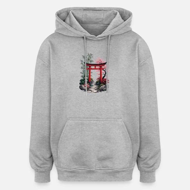 Japanese Garden Path - Oversized Unisex Hoodie - heather grey