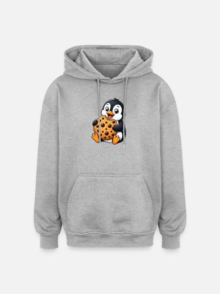 Cute Penguin Cookies Cartoon Happy Snacking - Oversized Unisex Hoodie - heather grey