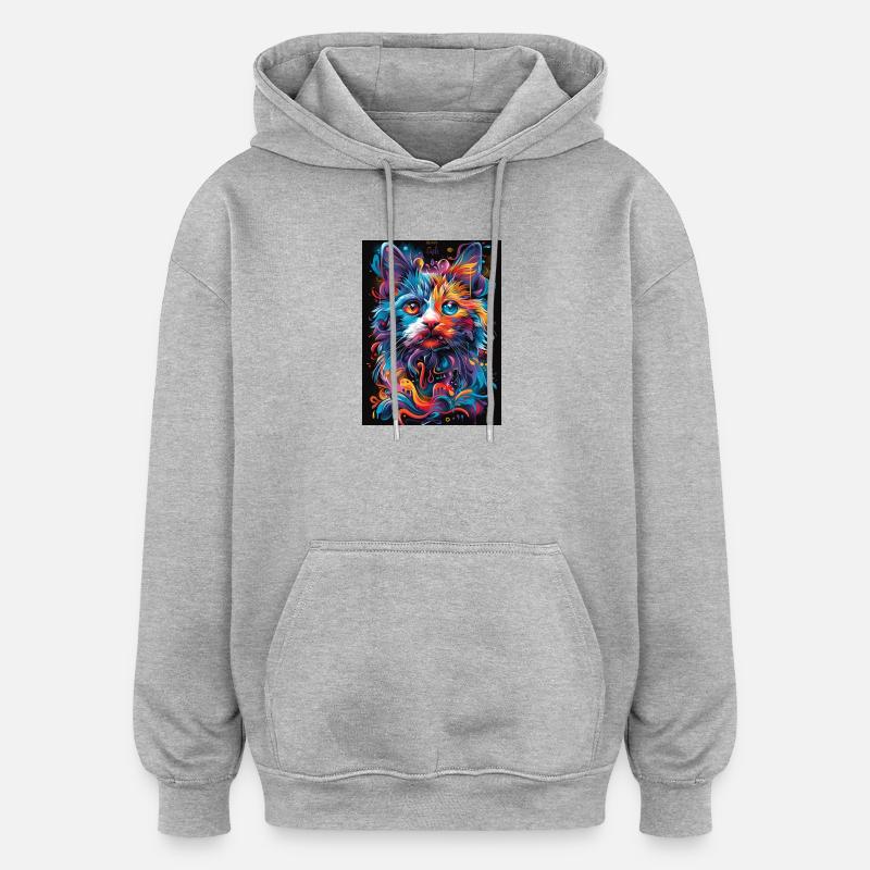 Cat_03 - Sweat à capuche oversize unisexe - gris chiné
