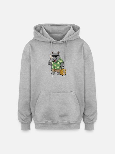 Hawaiian Rhino with Case - Oversized Unisex Hoodie - heather grey