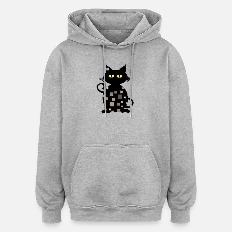 chat - Sweat à capuche oversize unisexe - gris chiné