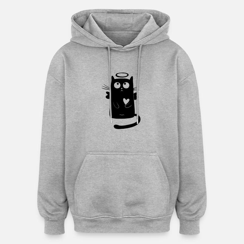 chat - Sweat à capuche oversize unisexe - gris chiné