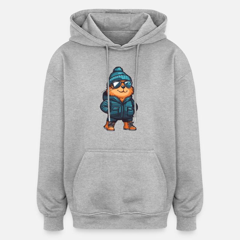 Bande dessinée d’hiver castor - Sweat à capuche oversize unisexe - gris chiné