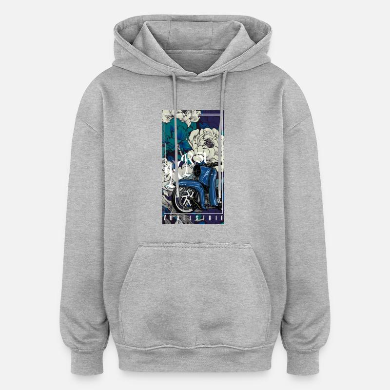 Hirondelle (bleu) // Illustration - Sweat à capuche oversize unisexe - gris chiné