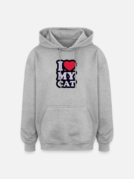 I love my cat - Oversized Unisex Hoodie - heather grey