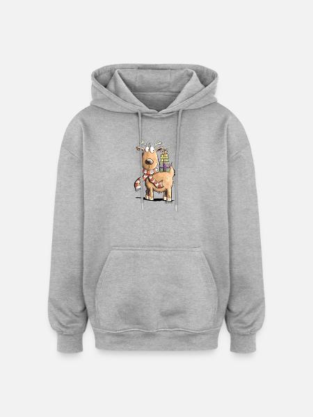Hauska jouluporo lahjoilla - Unisex oversize huppari - harmaasävyinen