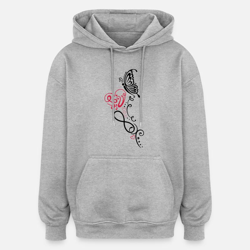 Herz mit Schmetterling, infinity - Sweat à capuche oversize unisexe - gris chiné