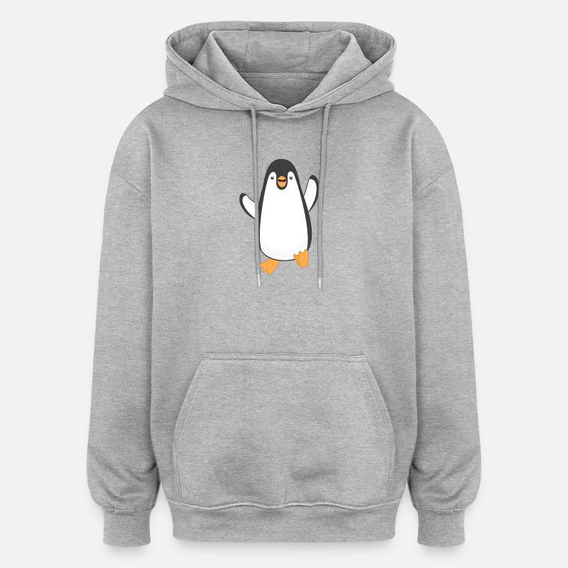 Pingouins - Sweat à capuche oversize unisexe - gris chiné