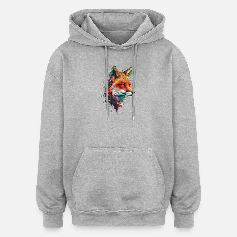 fuchs mit bunten farbklecksen - Oversized Unisex Hoodie - Grau meliert