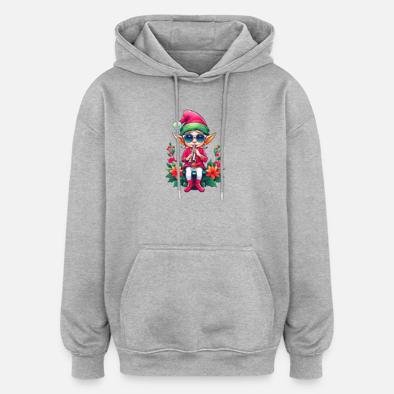 Lutin de Noël avec flûte - Sweat à capuche oversize unisexe - gris chiné