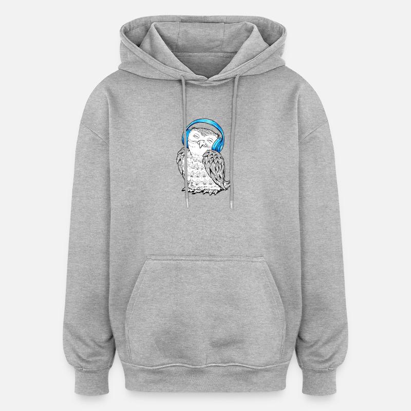 Hibou avec écouteurs - Sweat à capuche oversize unisexe - gris chiné