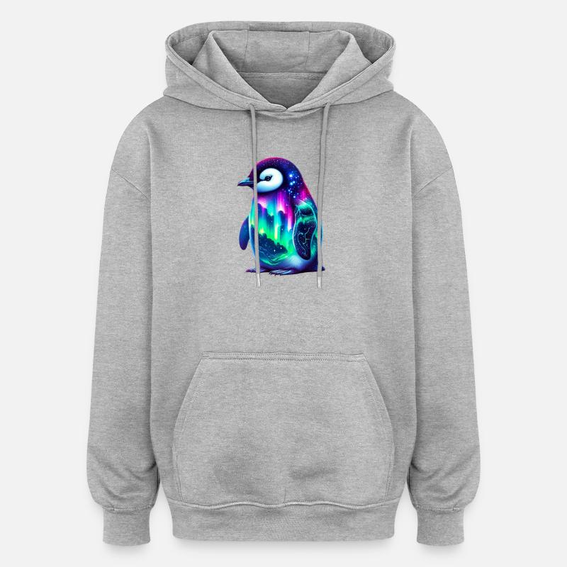Aurora Borealis Pinguin - Oversized Unisex Hoodie - Grau meliert