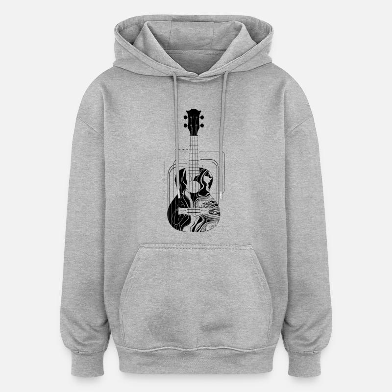 Ukulélé - Sweat à capuche oversize unisexe - gris chiné