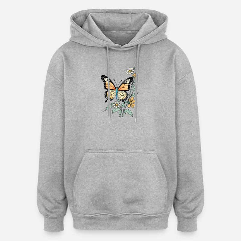 Papillon Avec Des Fleurs, Papillon - Sweat à capuche oversize unisexe - gris chiné