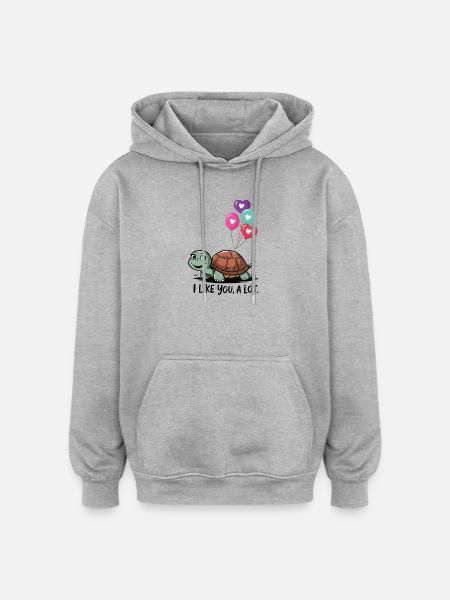Turtle with Heart Balloons - Oversized Unisex Hoodie - heather grey