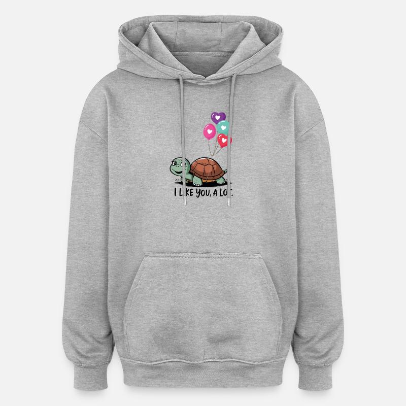 Turtle with Heart Balloons - Oversized Unisex Hoodie - heather grey