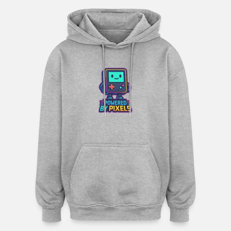 Pixelated Bot with Empowered Message - Oversized Unisex Hoodie - heather grey