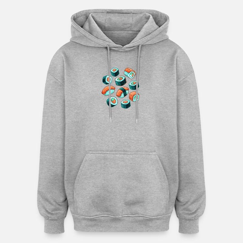 Sushi motif dessin animé ensemble - Sweat à capuche oversize unisexe - gris chiné