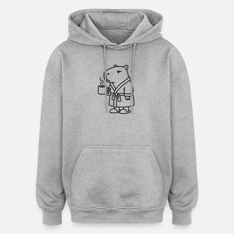 Capybara en robe de chambre Café - Sweat à capuche oversize unisexe - gris chiné