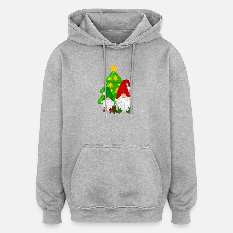 Gnome devant le sapin de Noël - Sweat à capuche oversize unisexe - gris chiné