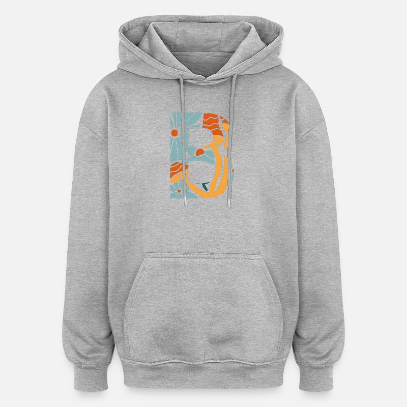 Lettre b fleurs groovy idée cadeau  - Sweat à capuche oversize unisexe - gris chiné