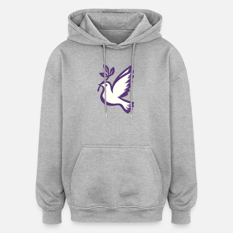 Colombe violette emblème branche d’olivier - Sweat à capuche oversize unisexe - gris chiné