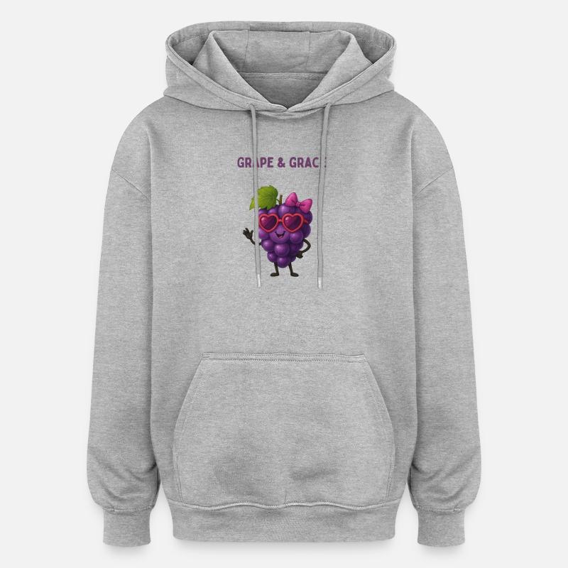 Grape  Grace - Traube mit Herzbrille  - Oversized Unisex Hoodie - Grau meliert