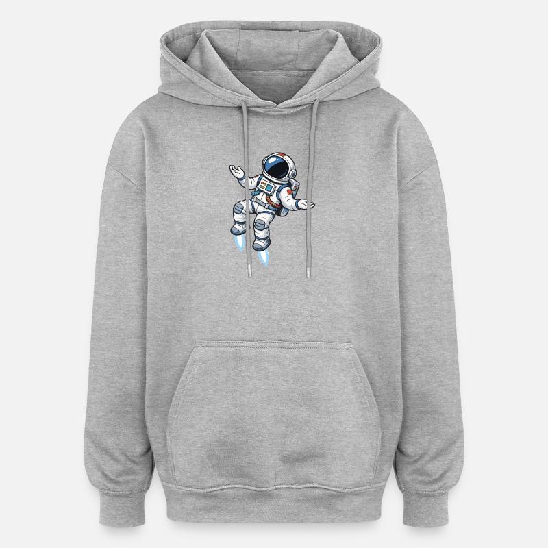 Schwebender Comic Astronaut mit Raketenantrieb - Oversized Unisex Hoodie - Grau meliert