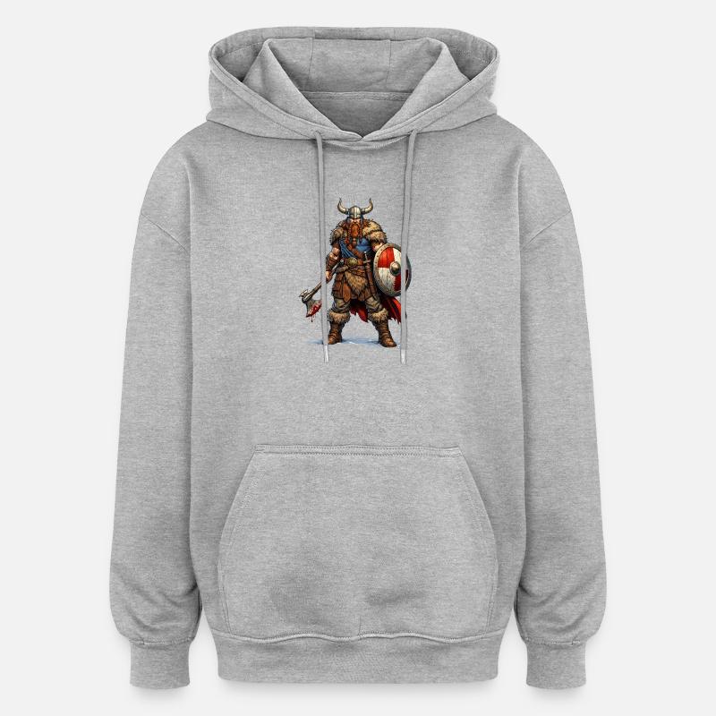 Wikinger Krieger mit Schild - Oversized Unisex Hoodie - Grau meliert