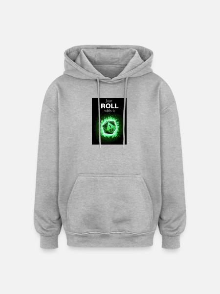 Just Roll With It Retro D20 Green Dice - Oversized Unisex Hoodie - heather grey