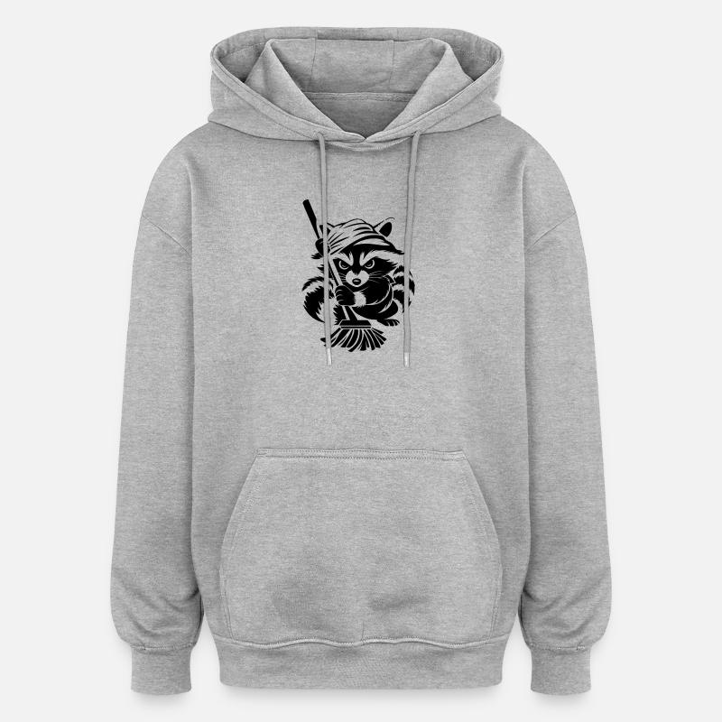 Raton laveur avec serviette et serpillière - Sweat à capuche oversize unisexe - gris chiné