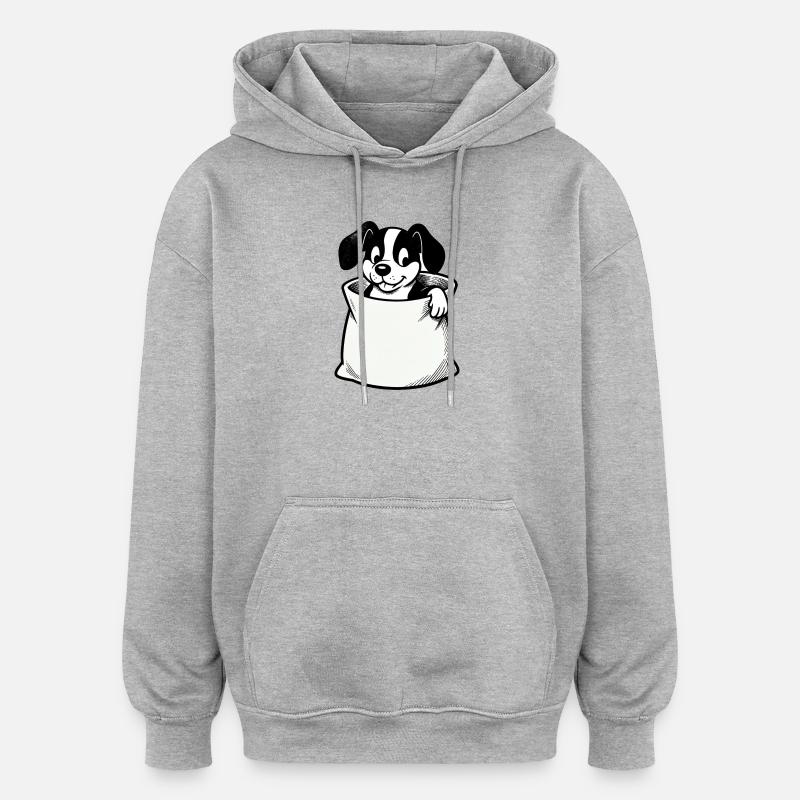 Dessin animé Chien dans le sac - Sweat à capuche oversize unisexe - gris chiné