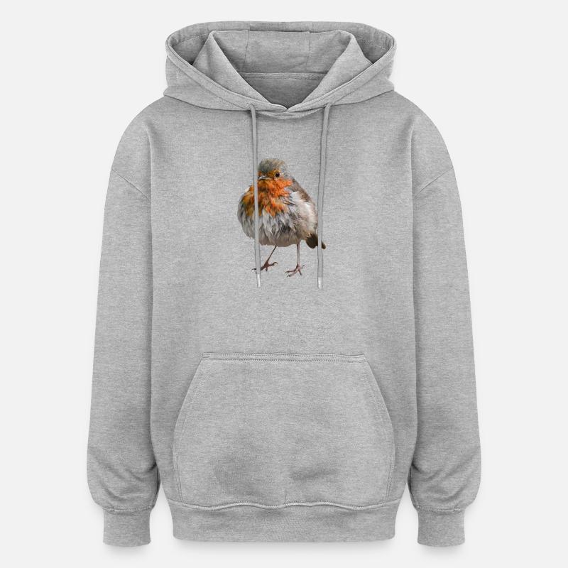 Robin échevelé - Sweat à capuche oversize unisexe - gris chiné