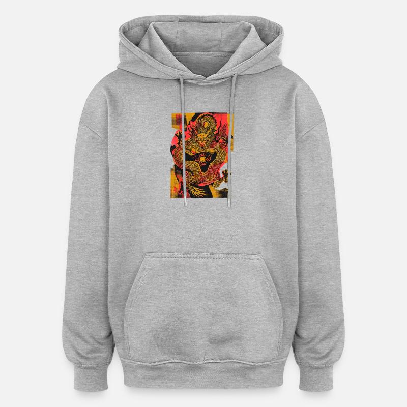 Art chinois des dragons - Sweat à capuche oversize unisexe - gris chiné