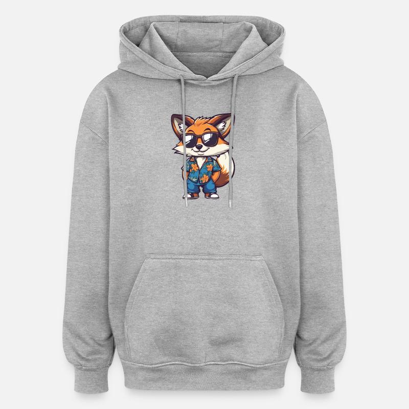 Fox Comic Holiday - Sweat à capuche oversize unisexe - gris chiné