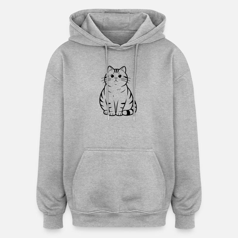 gros chat mignon - Sweat à capuche oversize unisexe - gris chiné