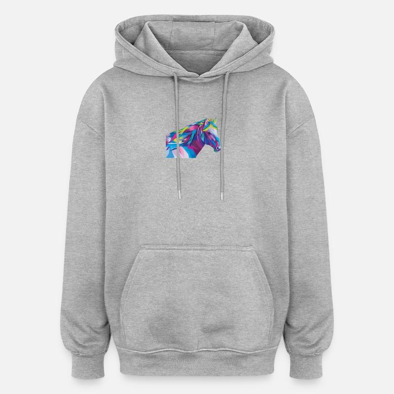 Geometrisches Regenbogenpferd - Oversized Unisex Hoodie - Grau meliert