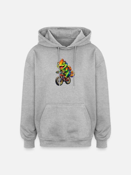 Caméléon à vélo - Sweat à capuche oversize unisexe - gris chiné
